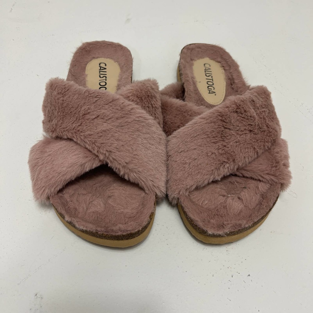 Calistoga Faux Fur House Slippers Size 8, Pink